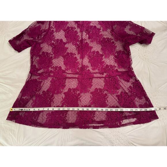Ethereal Purple Lace Top Sz 22/24 Romantic Sheer Floral Mock Neck Fairy Blouse - Picture 7 of 9